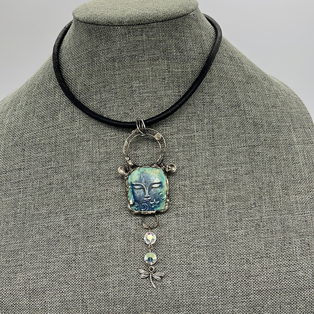 Moon goddess choker crystal and dragonfly sterling silver nail head jump ring - Picture 5 of 7